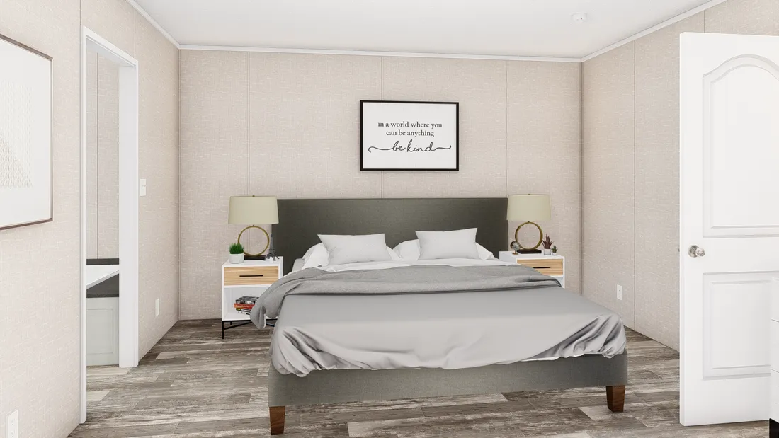 The THE ANNIVERSARY PLUS Primary Bedroom. This Manufactured Mobile Home features 3 bedrooms and 2 baths.