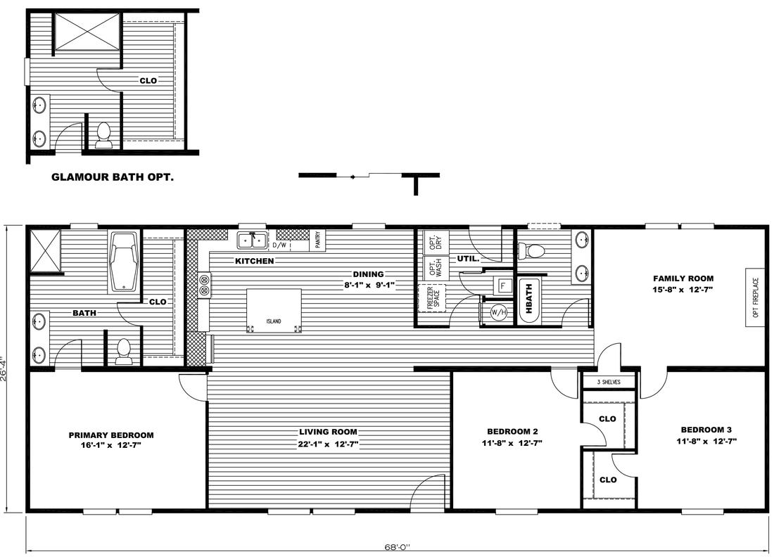 The ULTRA EXCEL HERCULES 28X68 3BR Floor Plan