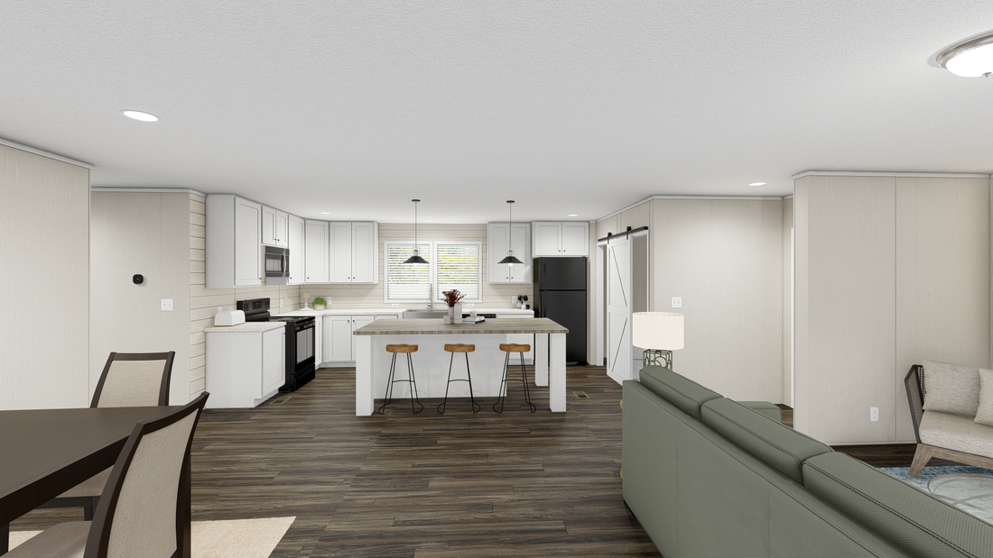 The ULTRA EXCEL ISLAND BREEZE 56' Living Room. This Manufactured Mobile Home features 3 bedrooms and 2 baths.