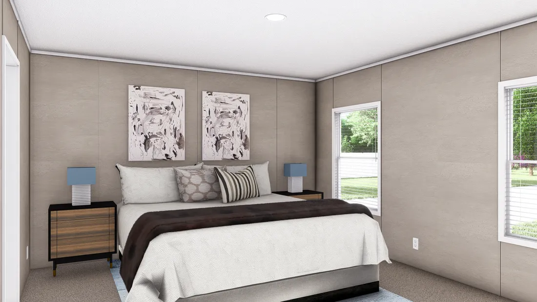 The ULTRA BREEZE 28X76 Primary Bedroom. This Manufactured Mobile Home features 4 bedrooms and 2 baths.