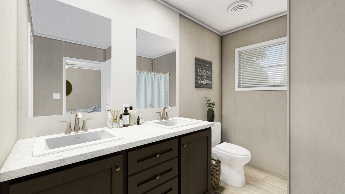 The ULTRA EXCEL FLEX 16X76 Primary Bathroom. This Manufactured Mobile Home features 3 bedrooms and 2 baths.