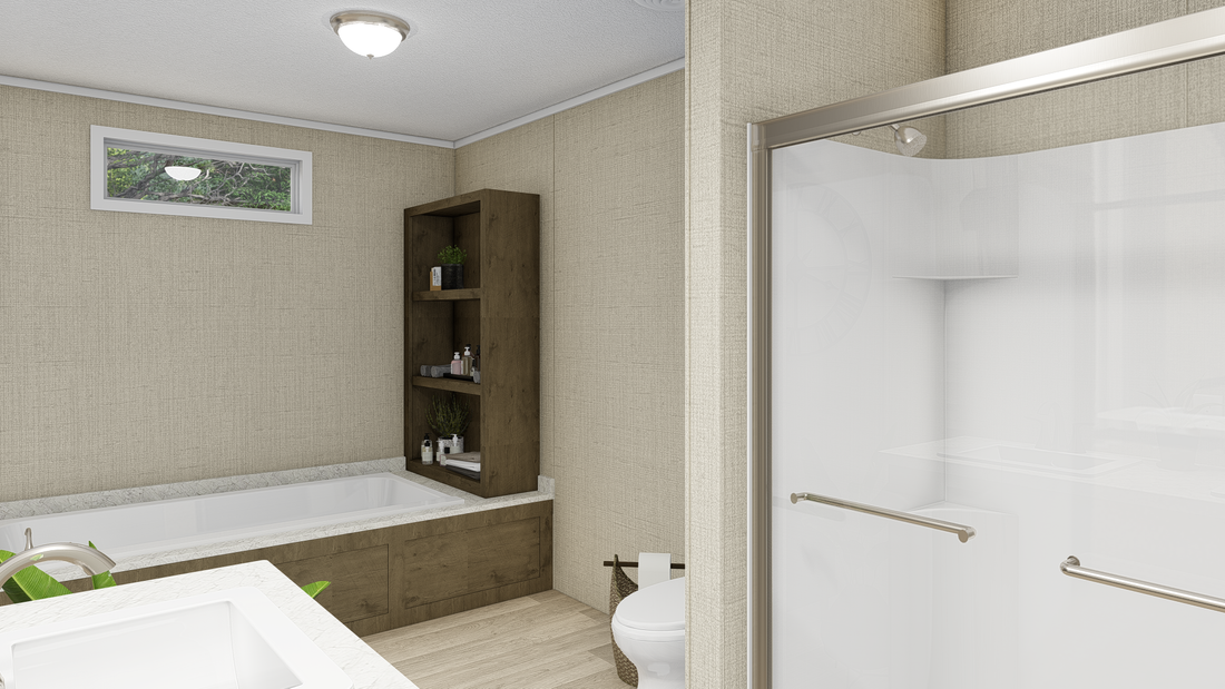 The ULTRA PRO BIG BOY 5 BR 32X76 Primary Bathroom. This Manufactured Mobile Home features 5 bedrooms and 2 baths.