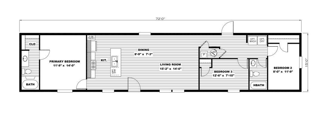 The LEGEND 16X72 COASTAL BREEZE I Floor Plan